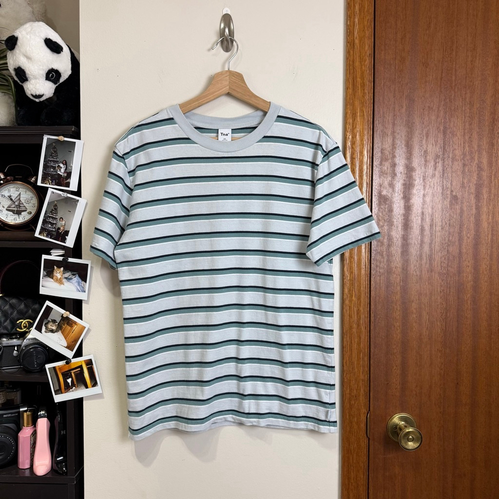 ARITZIA TNA Top Women Size 2XS Stripe Green Blue T-shirt Shortsleeves Crewneck - Picture 6 of 15